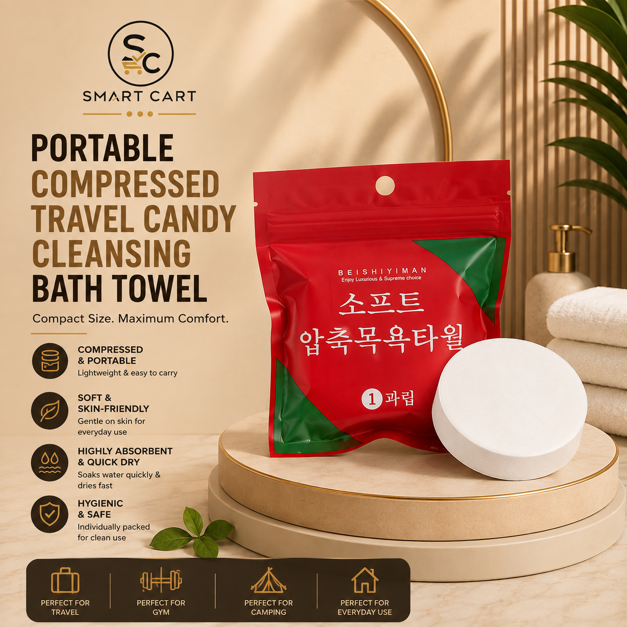 PORTABLE COMPRESSED TRAVEL CANDY CLEANSING BATH TOWEL