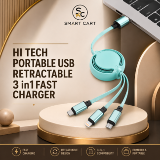 HI TECH PORTABLE USB RETRACTABLE 3in1 FAST CHARGER