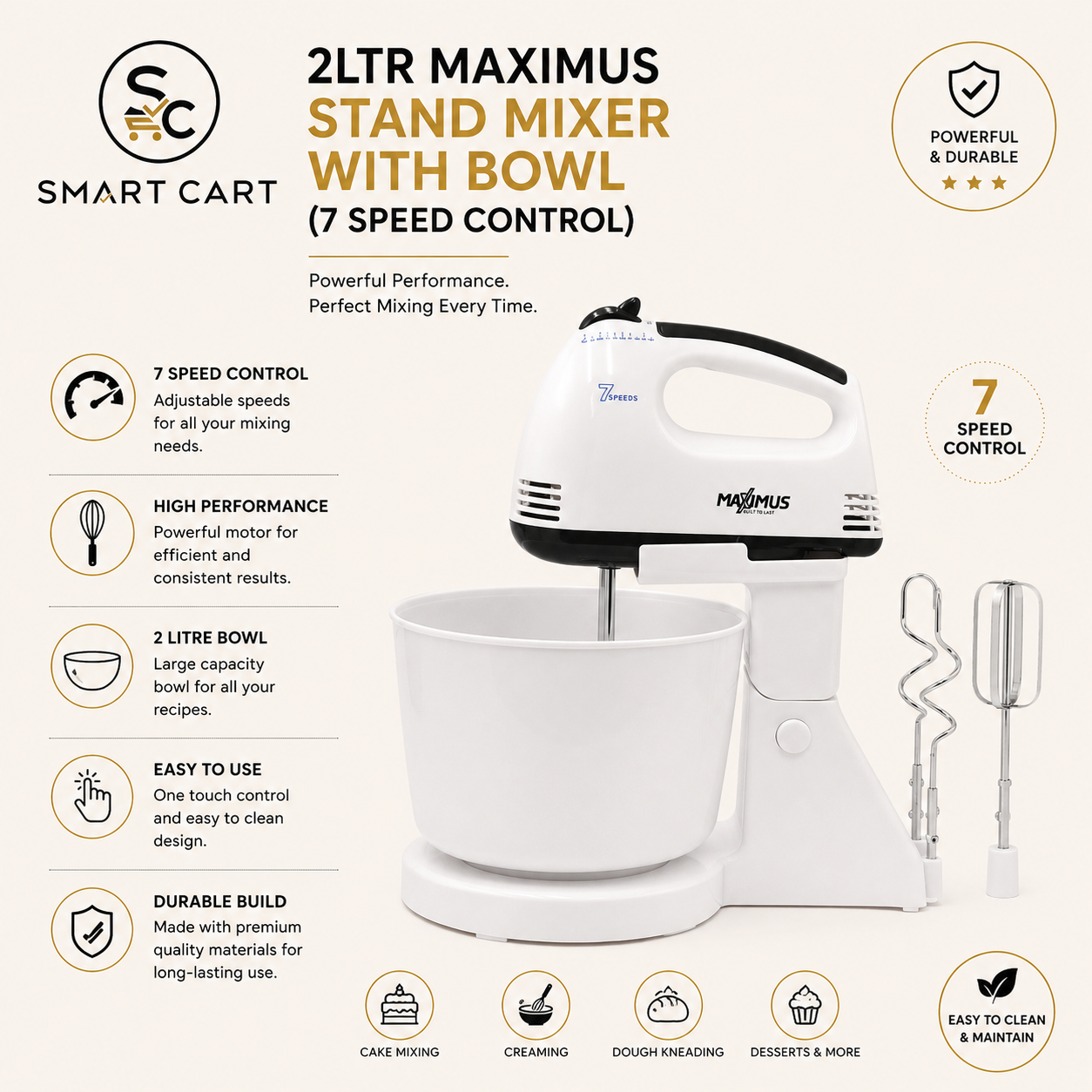2LTR MAXIMUS STAND MIXER WITH BOWL (7 Speed control)