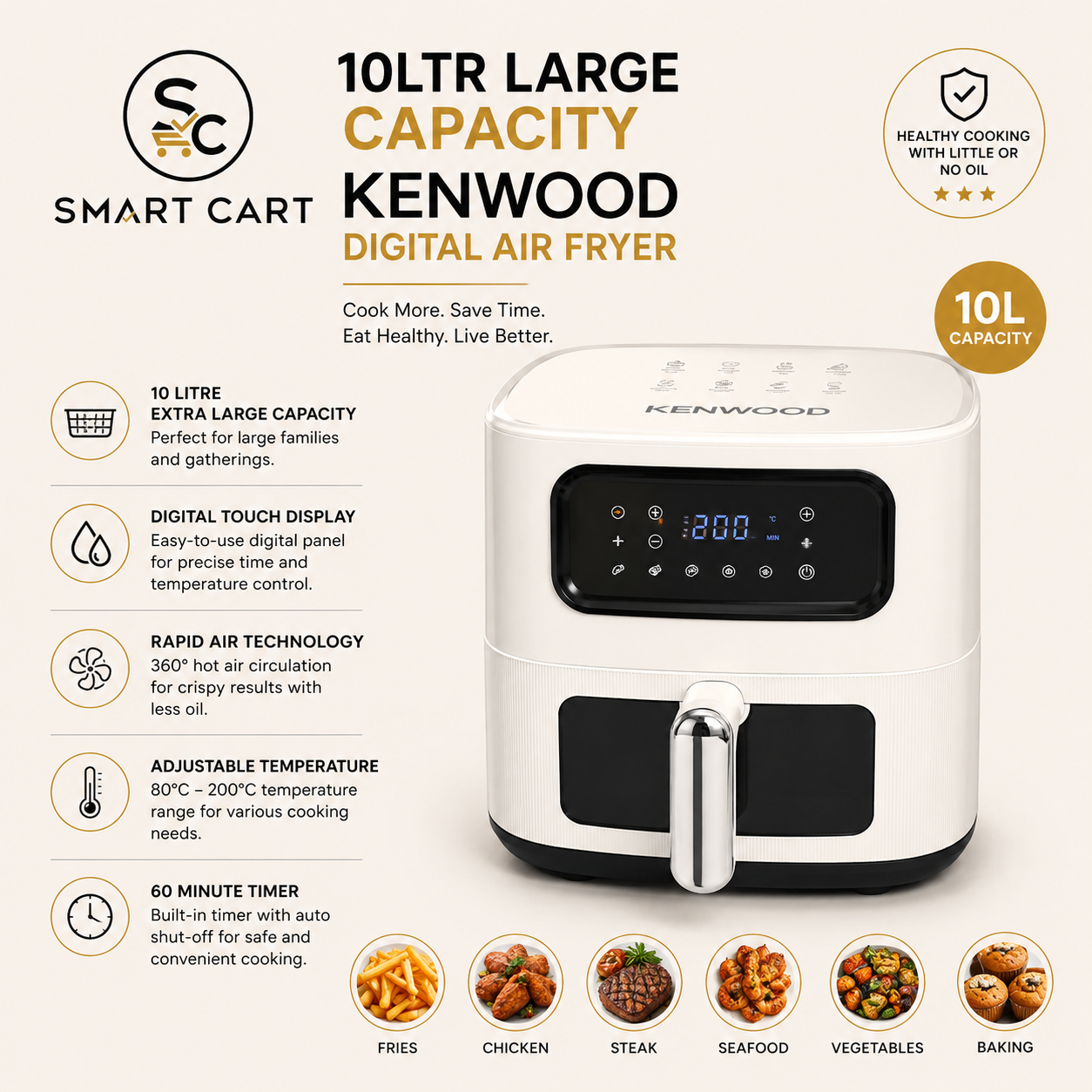 10LTR LARGE CAPACITY KENWOOD DIGITAL AIR FRYER