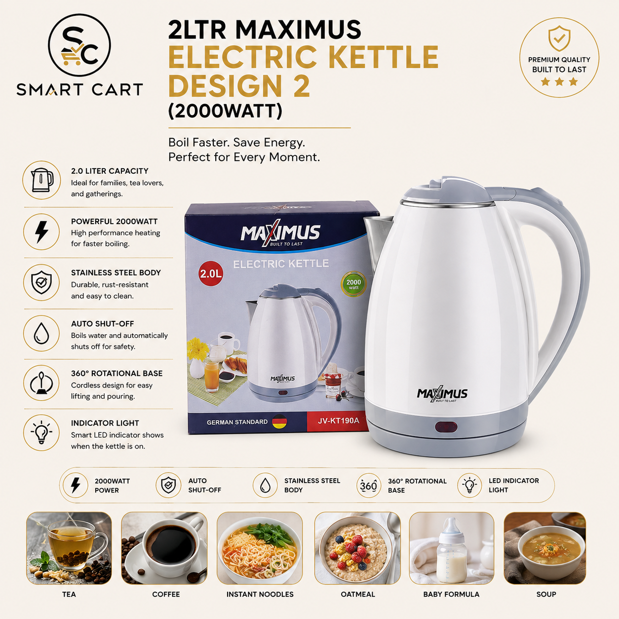 2LTR MAXIMUS ELECTRIC KETTLE DESIGN 2(2000WATT)
