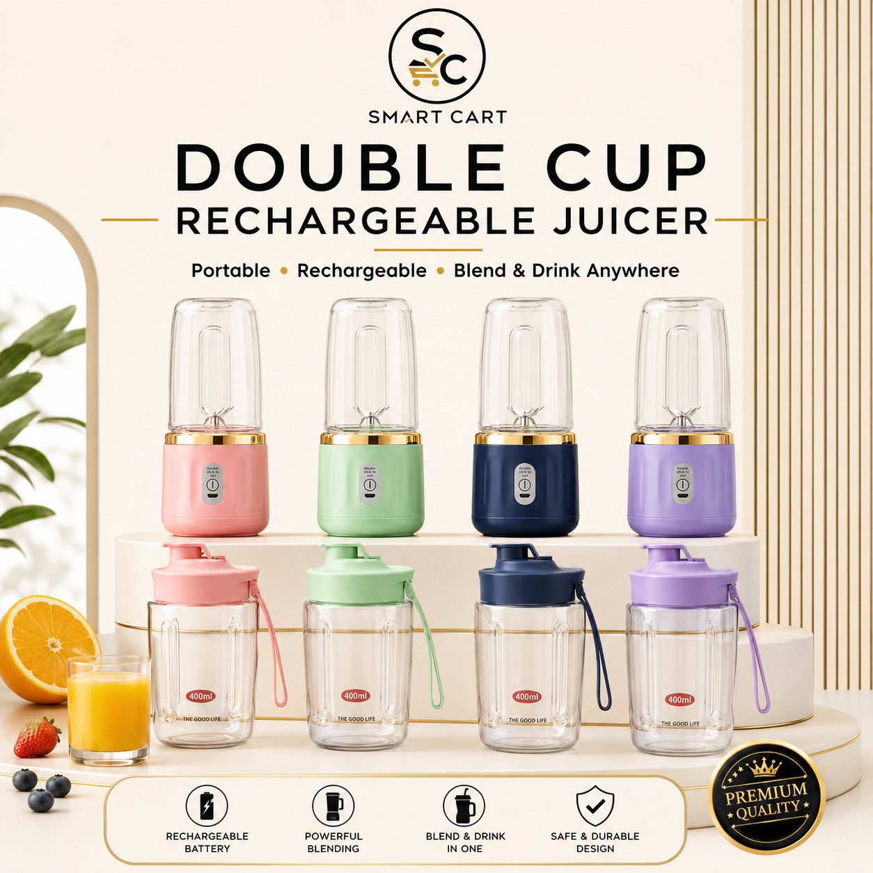 DOUBLE CUP RECHARGEABLE JUICER