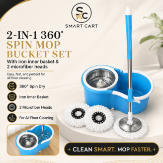 2IN1 MAGIC 360 DEGREE WASH AND DRY MOP BUCKET SET COMES WITH: IRON INNER 2 FIBRE MOP HEAD COLOR:RED AND BLUE