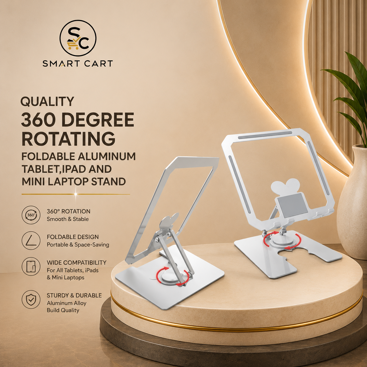 QUALITY 360 DEGREE ROTATING FOLDABLE ALUMINUM TABLET,IPAD AND MINI LAPTOP STAND