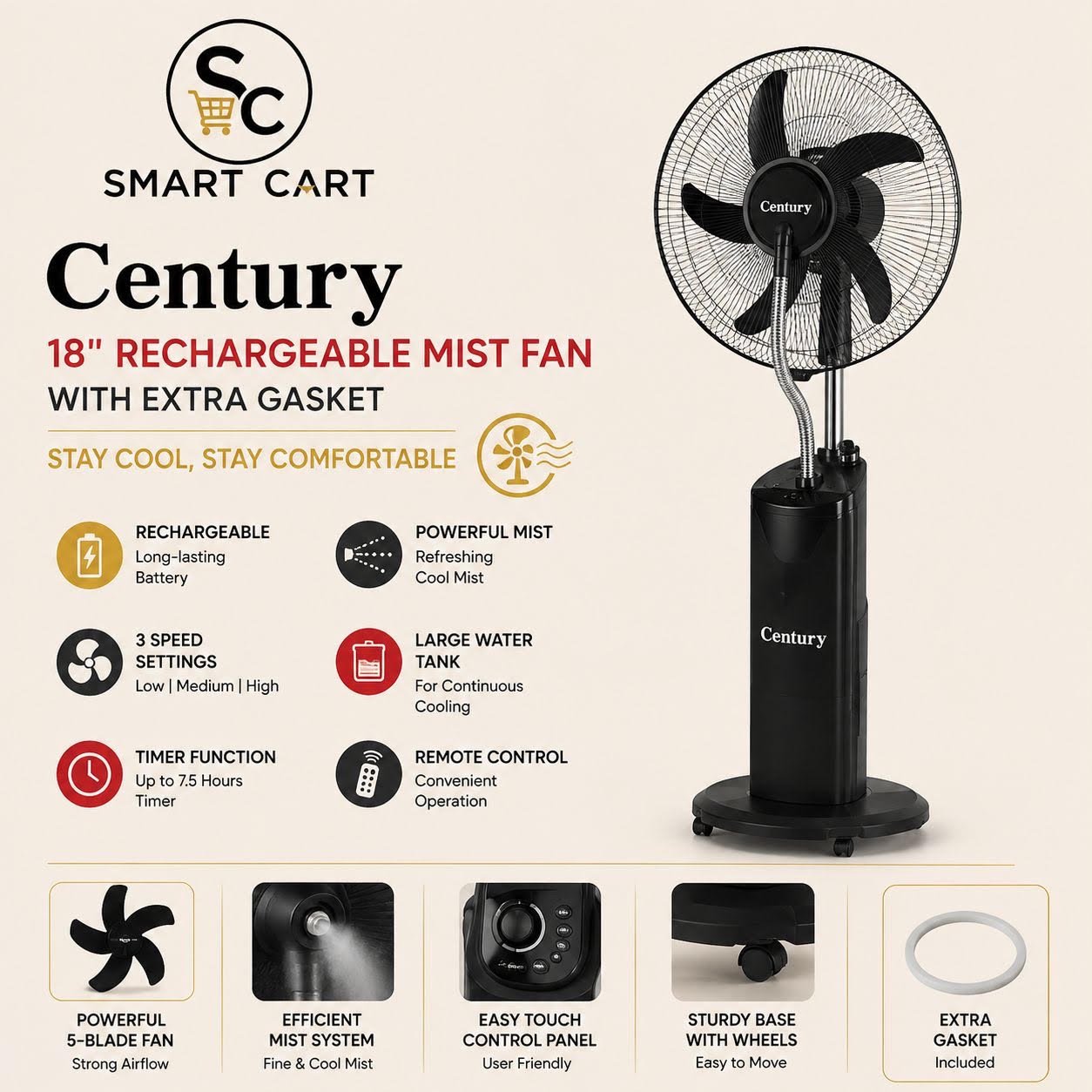 Century 18inches rechargeable mist fan