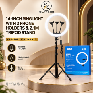 14 INCHES RINGLIGHT WITH 3 PHONE HOLDER AND 2.1M TRIPOD STAND