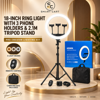 18 INCHES RINGLIGHT(BLUE CARTON) WITH 3 PHONE HOLDER AND 2.1M TRIPOD STAND