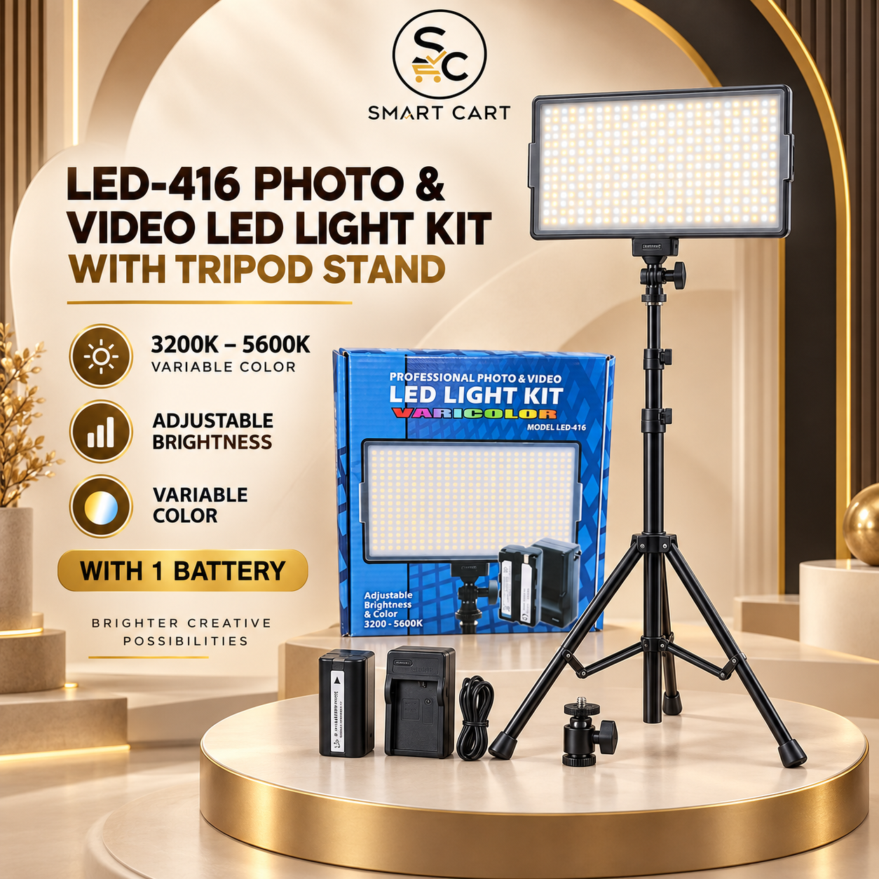 LED 416 PHOTO AND VIDEO LED LIGHT KIT WITH TRIPOD STAND (With 1 battery)
