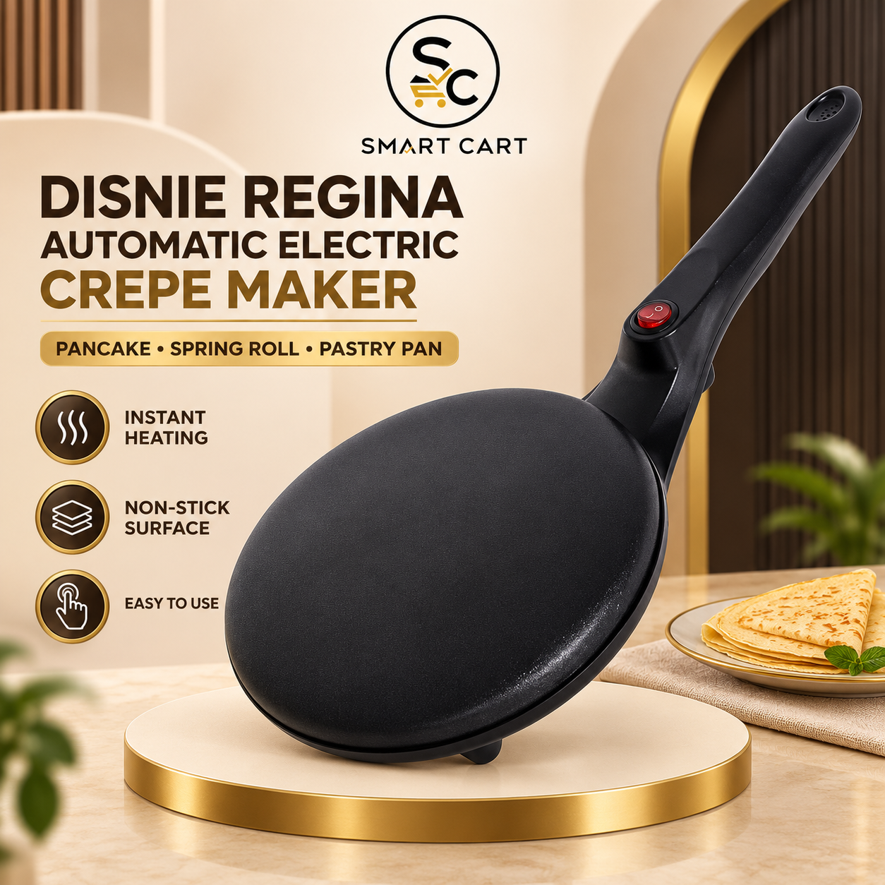 DISNIE REGINA AUTOMATIC ELECTRIC INSTANT HEATING CREPE MAKER,PANCAKE MAKER,SPRING ROLL PASTRY PAN