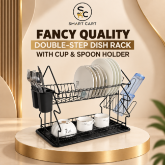 FANCY QUALITY DOUBLE STEP DISH RACK WITH CUP AND SPOON HOLDER