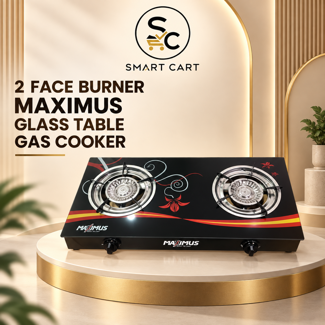 2 FACE BURNER MAXIMUS GLASS TABLE GAS COOKER
