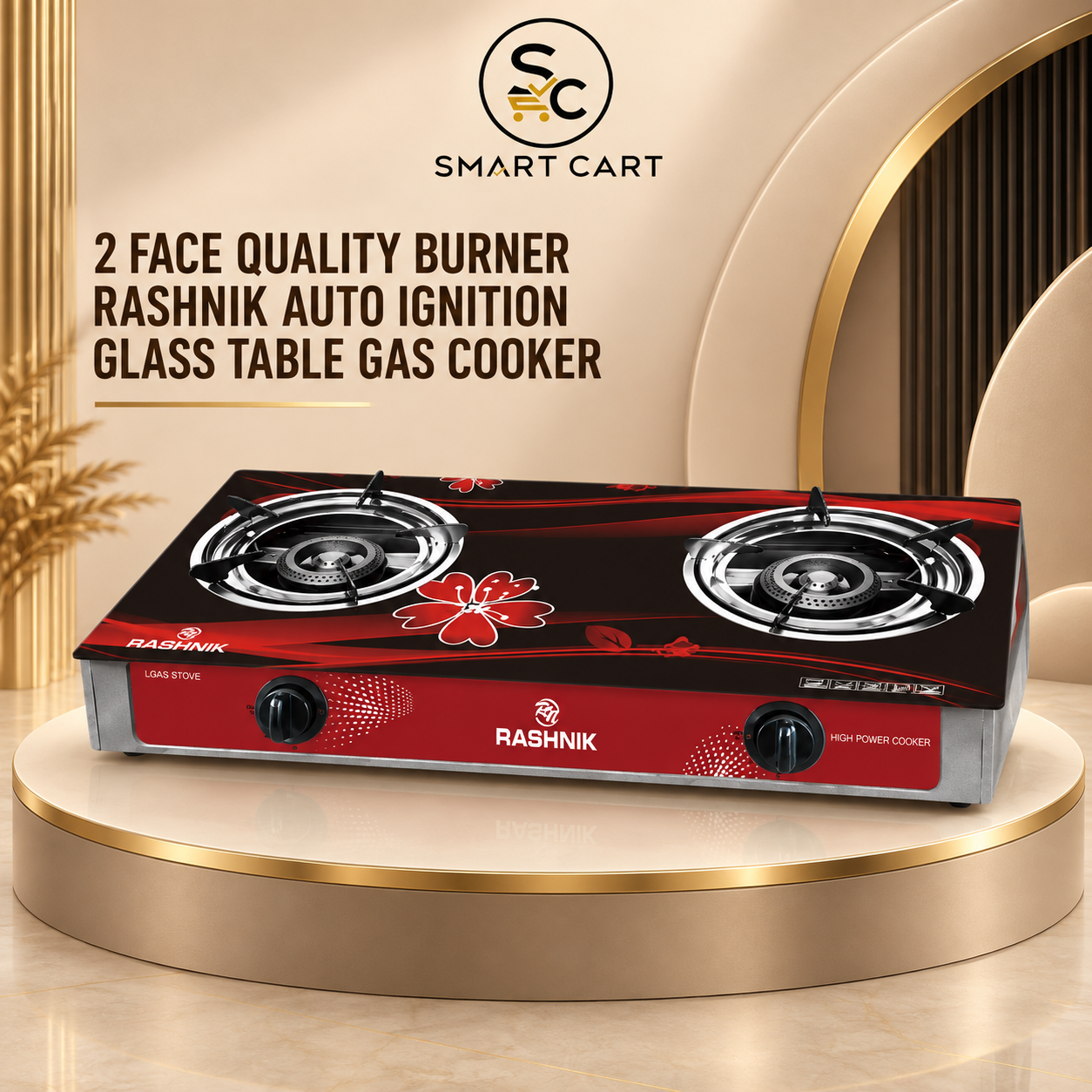 2 FACE QUALITY BURNER RASHNIK AUTO IGNITION GLASS TABLE GAS COOKER