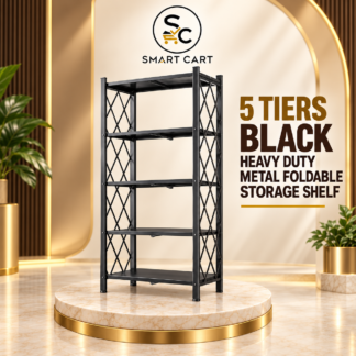 5 TIERS BLACK HEAVY DUTY METAL FOLDABLE STORAGE SHELF