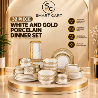 32 PIECE WHITE AND GOLD PORCELAIN DINNER SET
